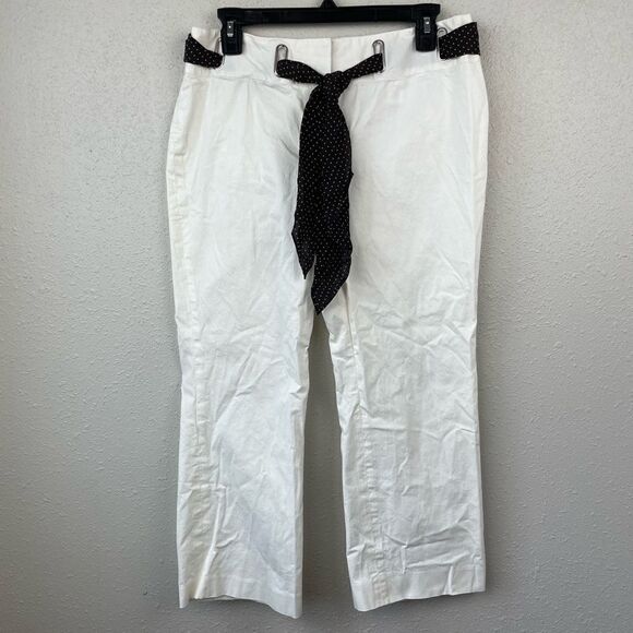 MICHAEL Michael Kors Cropped White and Brown Belted Pants Size 10 EUC - Picture 1 of 7